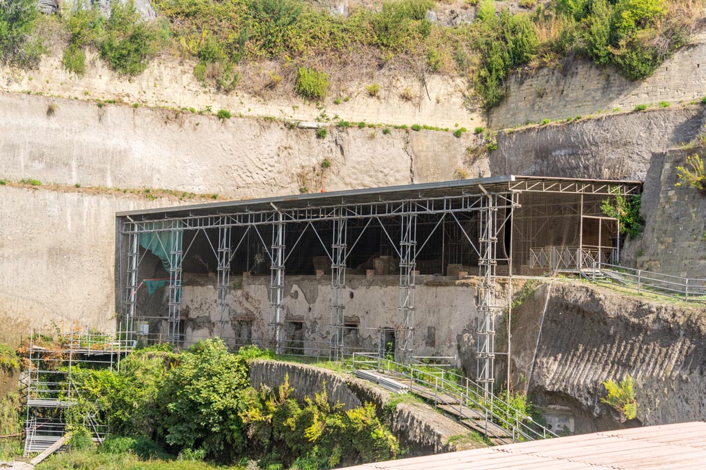 Herculaneum Villa dei Papiri. October 2023. Ramps leading to lower and upper levels of the villa. Photo courtesy of Johannes Eber.